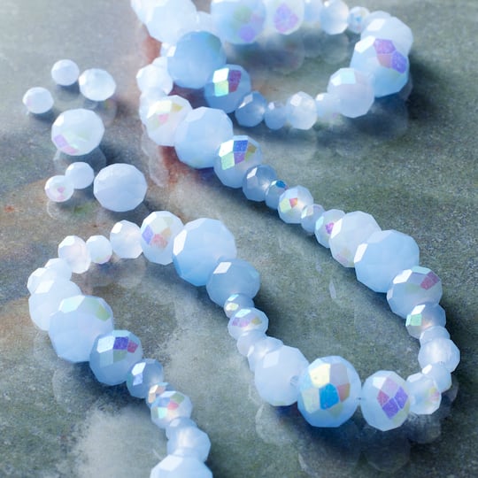 12 Pack: Light Blue Faceted Glass Rondelle Beads by Bead Landing™